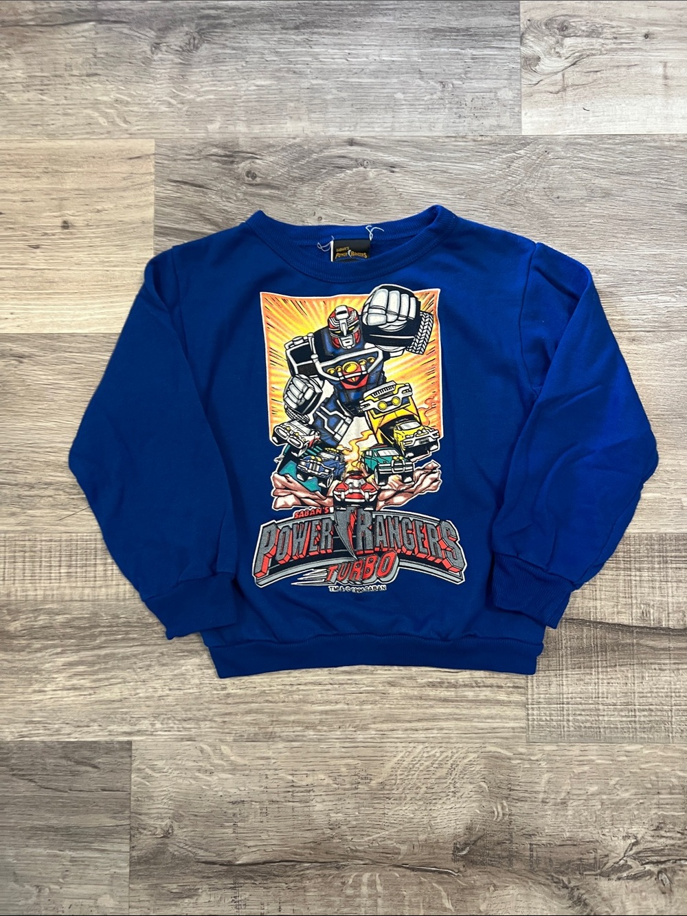 Vintage 1996 Power Rangers Turbo Graphic Crewneck Sweatshirt - Royal Blue size 5